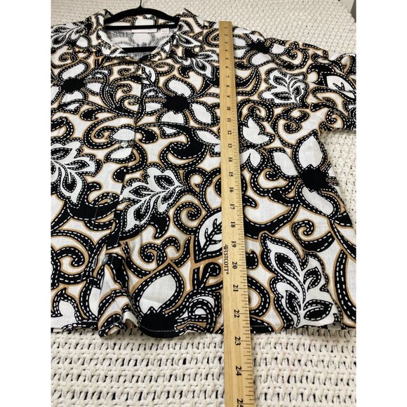 Susan Graver Pure Womens Linen Blend Floral Short Sleeve Button Up Top Sz Medium - Picture 7 of 12